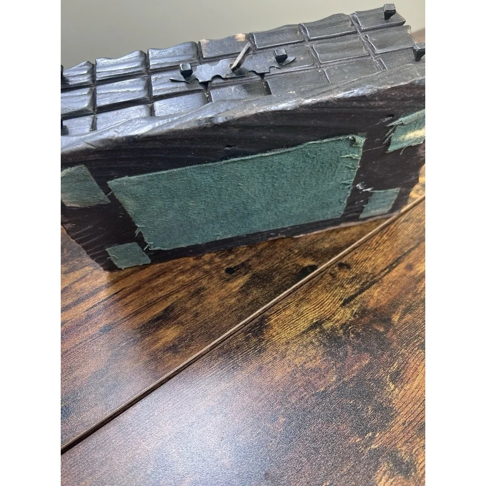 Vtg Hand Carved Rustic Gothic Wooden Treasure Chest Trinket Box Brutalist